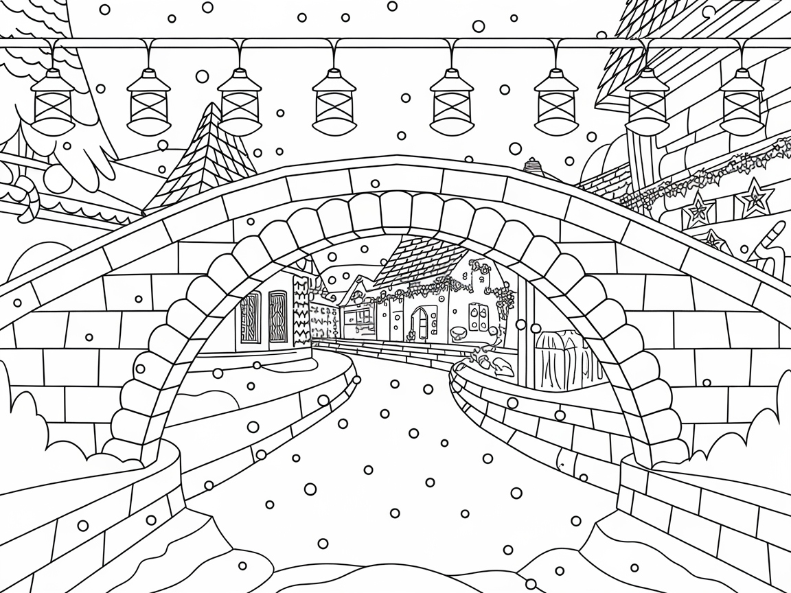 Magical Bridge Crossing in a Holiday Village