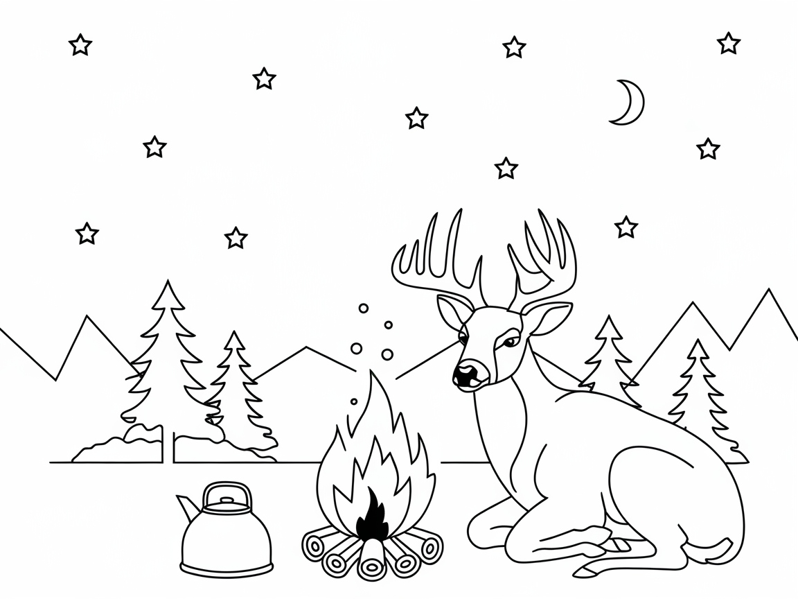 Cozy Campfire Buck Beneath a Starry Sky