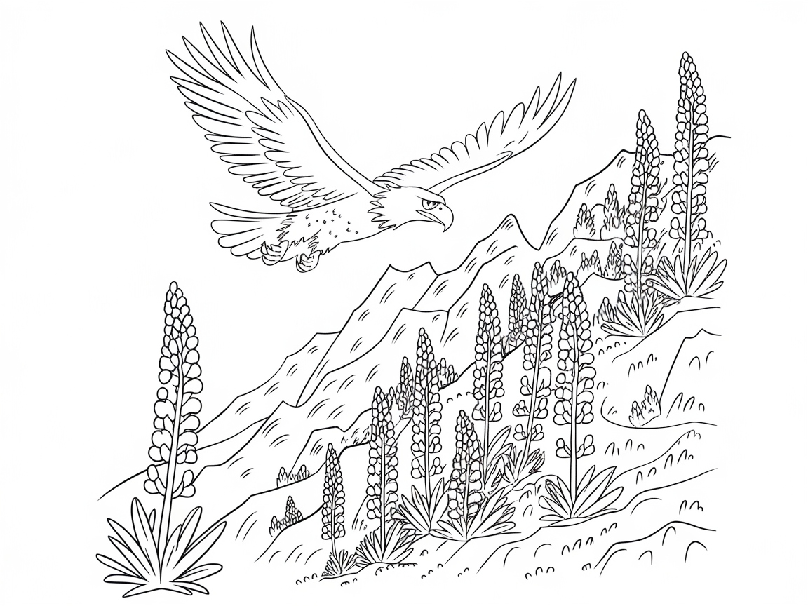 Soaring Eagle Over Mountain Wildflowers