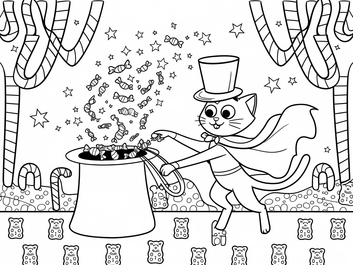 Magical Cat Conjuring Candy from a Hat