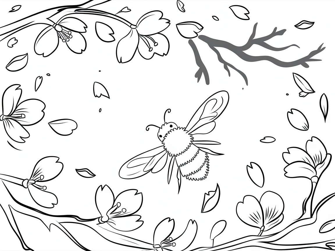 Cheerful Bee Amidst Falling Petals