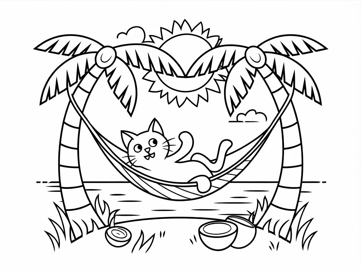 Relaxed Cat in a Tropical Hammock Getaway