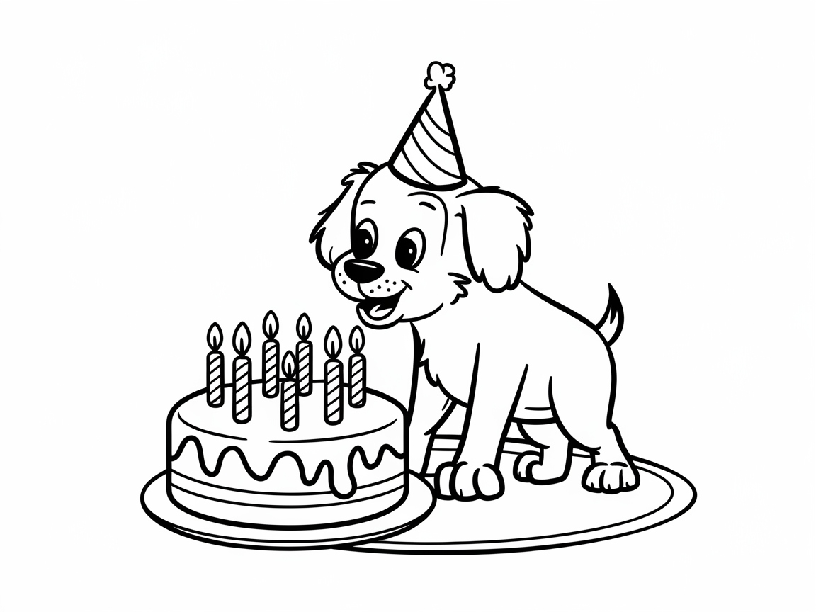 Color This Adorable Pup Celebrating a Birthday