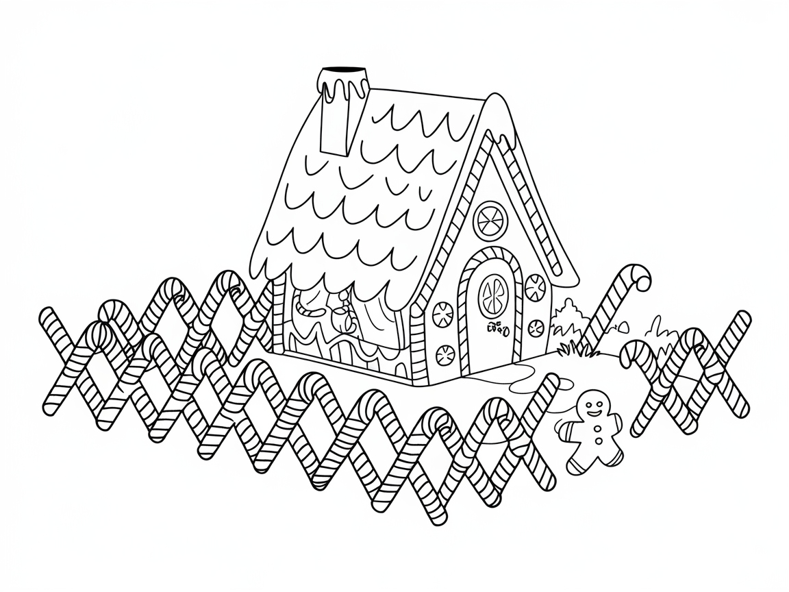 Whimsical Gingerbread House with a Candy Cane Fence