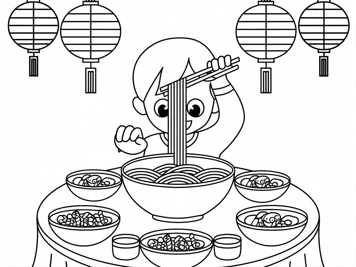 Slurp Up the Fun with This Noodle Feast Coloring Page