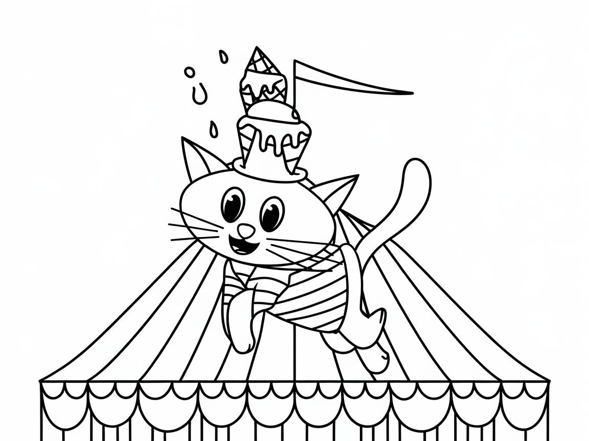 Circus Cat Balancing a Sweet Treat