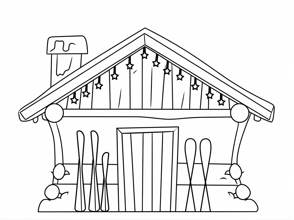 Ski Lodge Ready for Winter Coloring Fun
