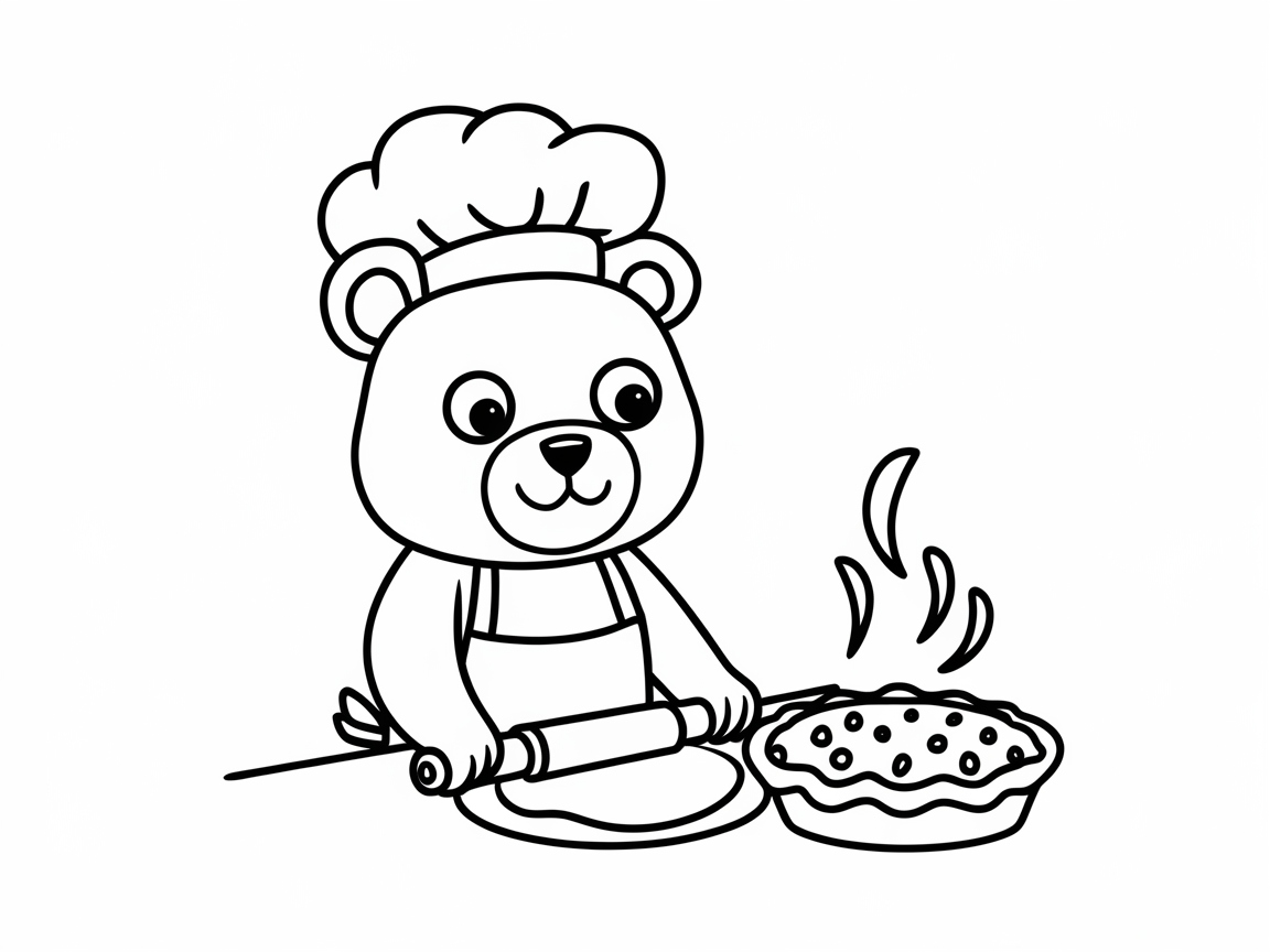Cute Chef Bear Baking a Pie