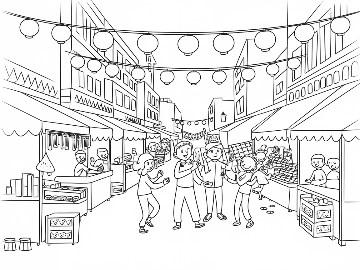Vibrant Street Market Scene Brimming with Life