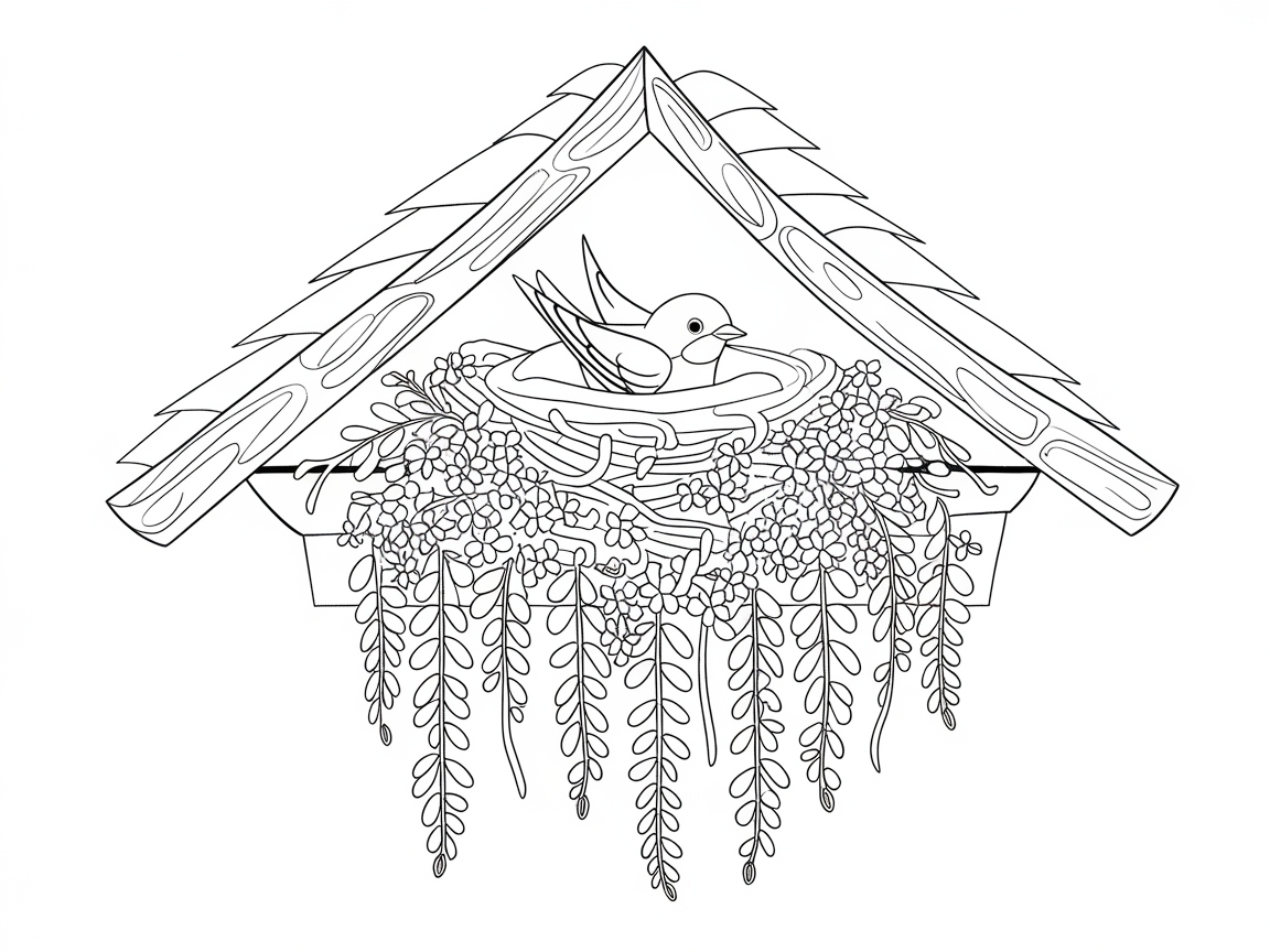 Nestled Birdhouse with Cascading Blooms