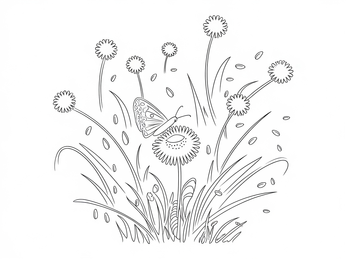 Dandelions Dancing with a Butterfly