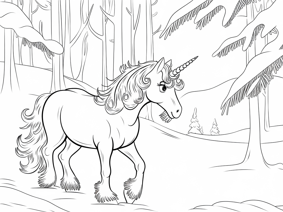 Majestic Unicorn Trotting Through a Winter Wonderland