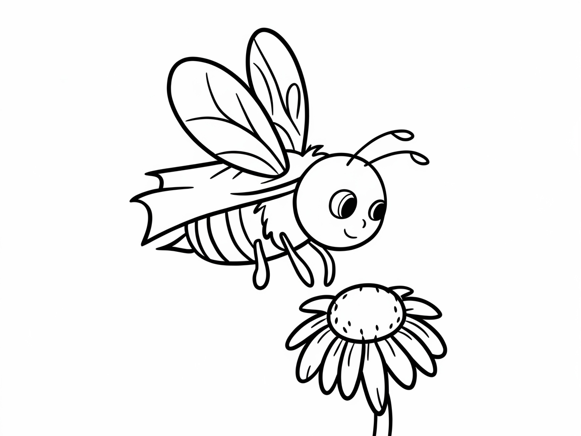 Happy Bee Hovering Over a Flower