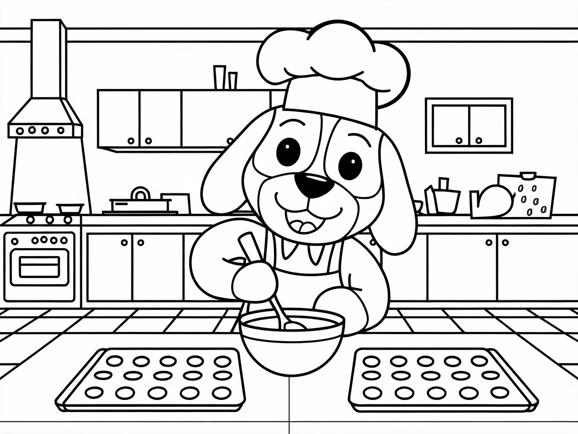 Chef Beagle Baking Treats in the Kitchen