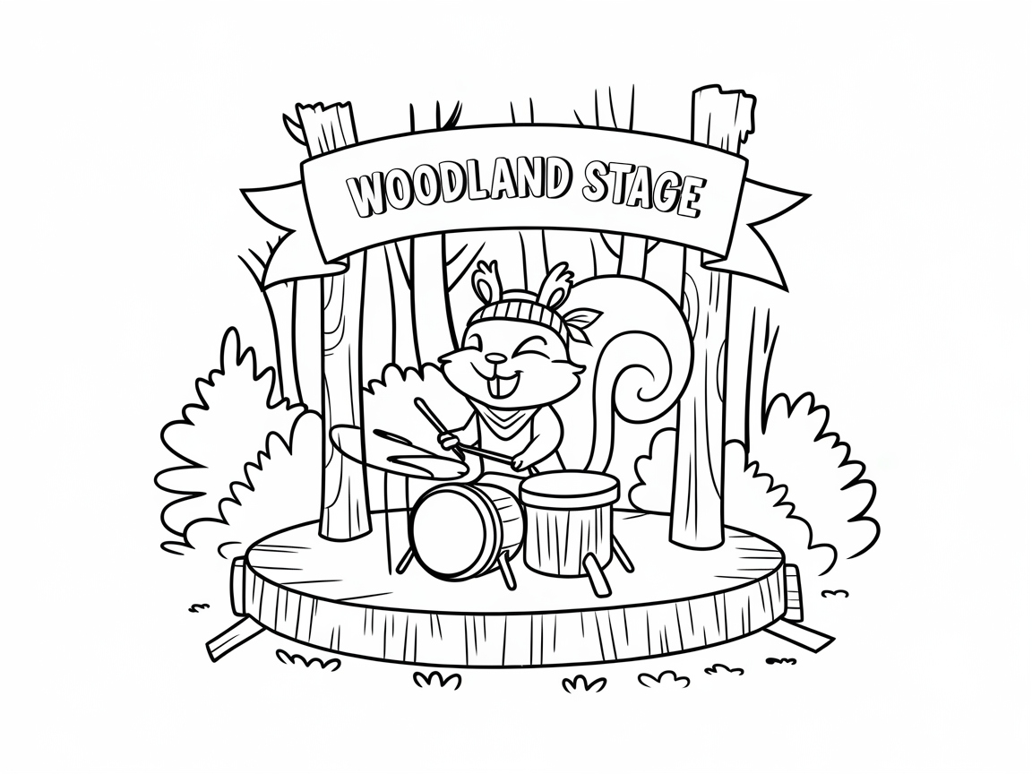 Squirrel Drummer on the Woodland Stage
