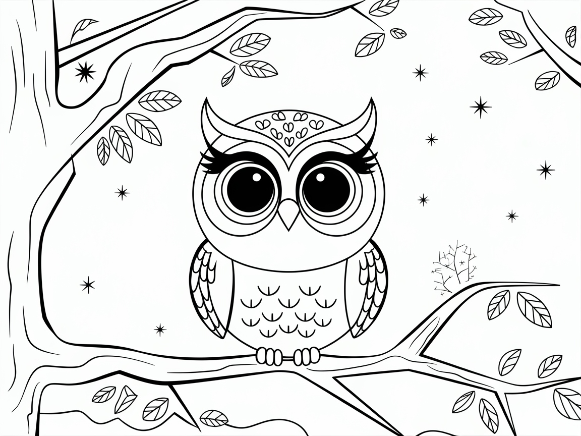 Charming Big-Eyed Owl Under a Starry Sky