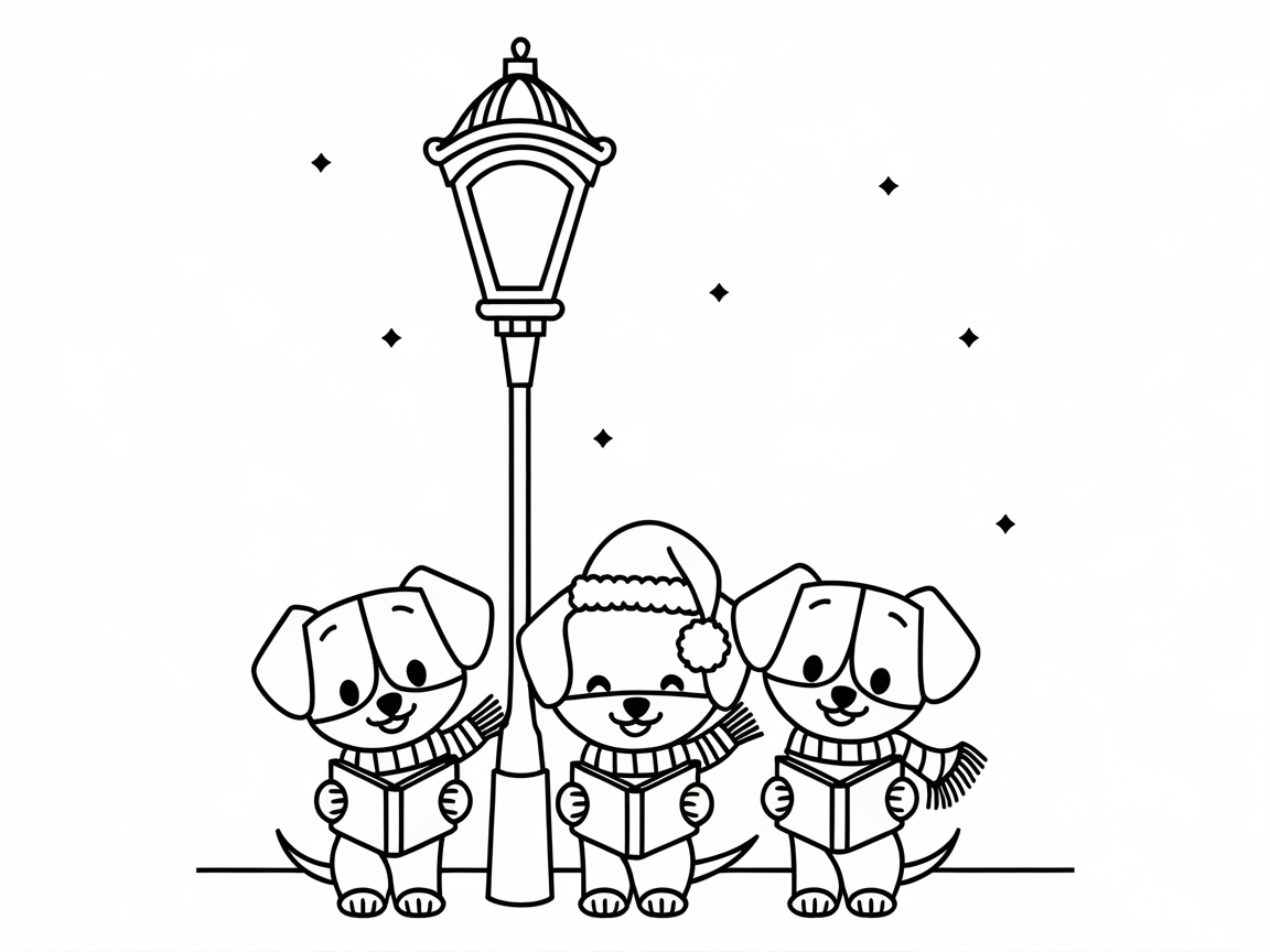 Cheerful Puppies Caroling Under the Stars