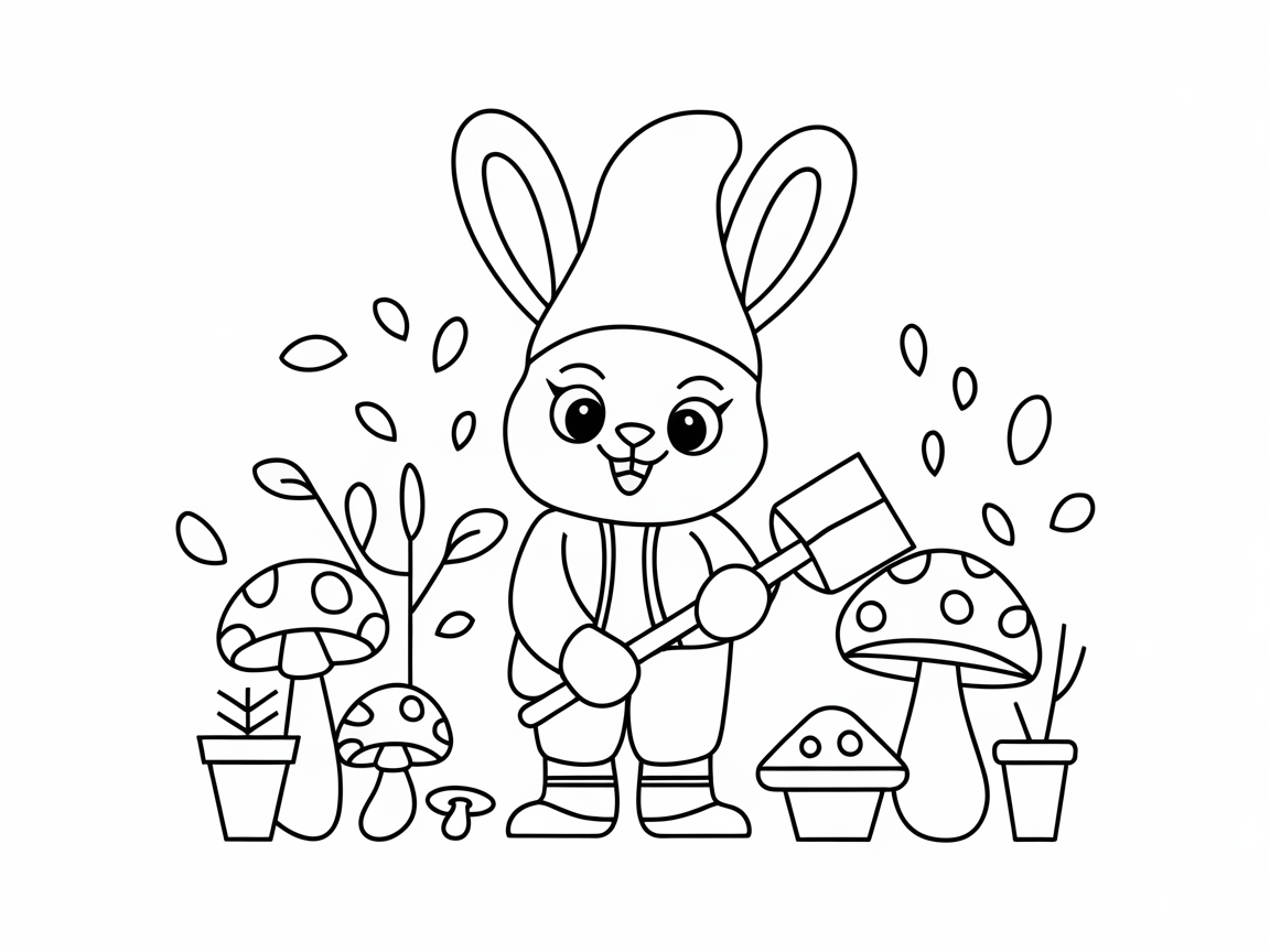 Garden Gnome Bunny Among the Mushrooms