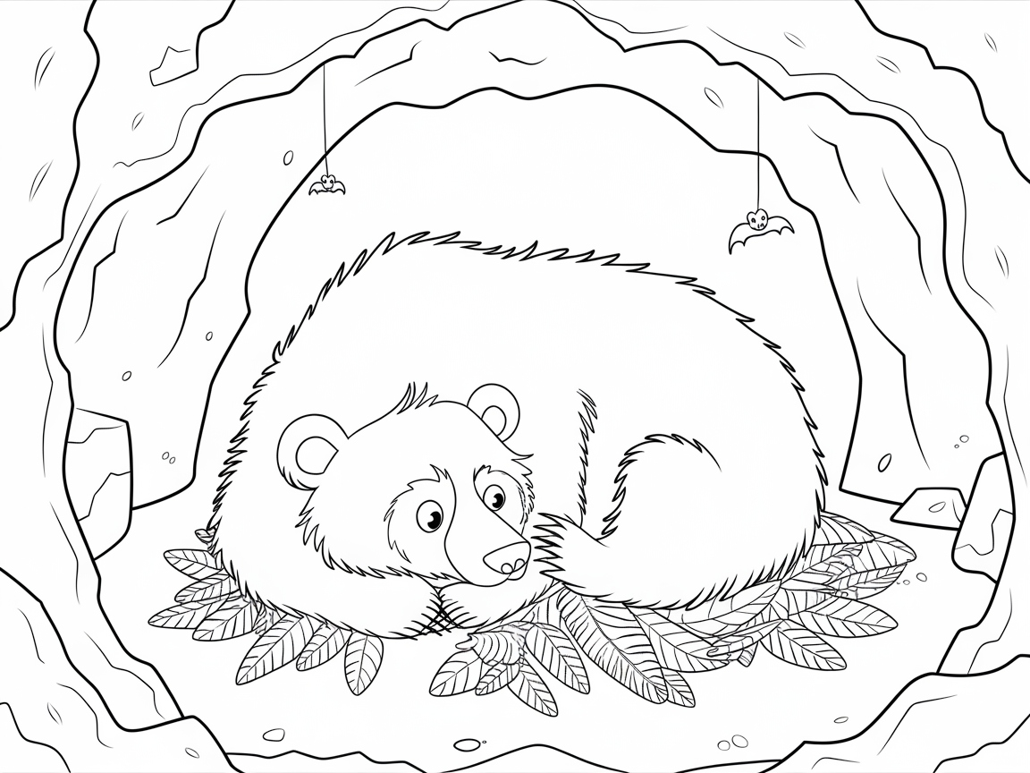 Cozy Bear in a Cave Coloring Delight