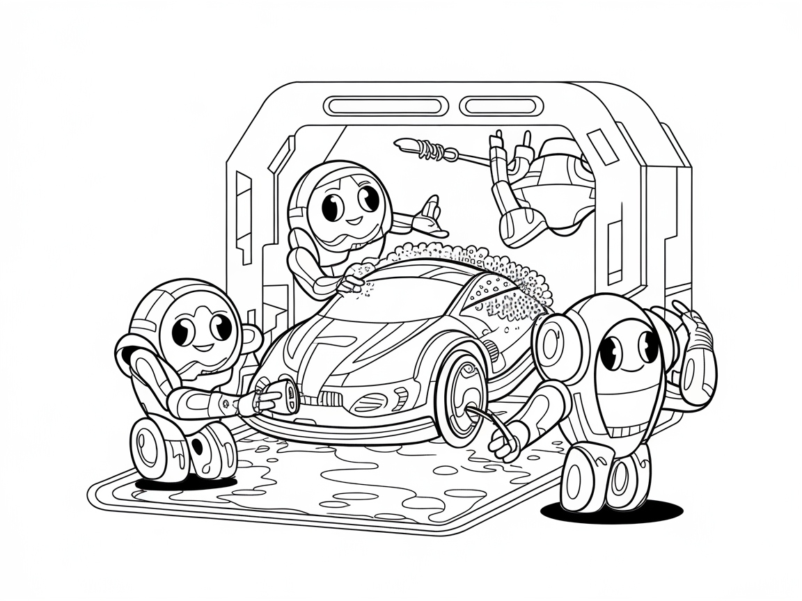 Explore Robo-Fun with This Robot Car Wash Coloring Page