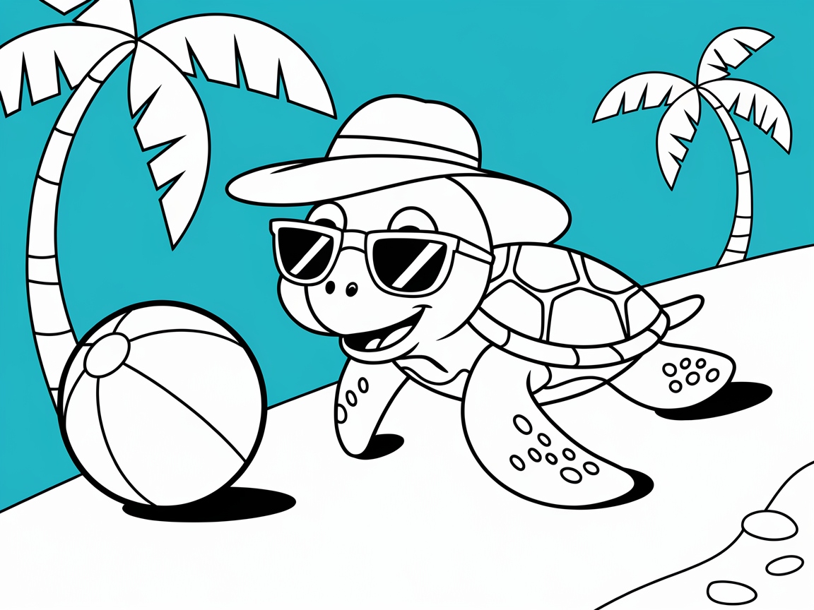 Cool Turtle on a Beach Ball Adventure