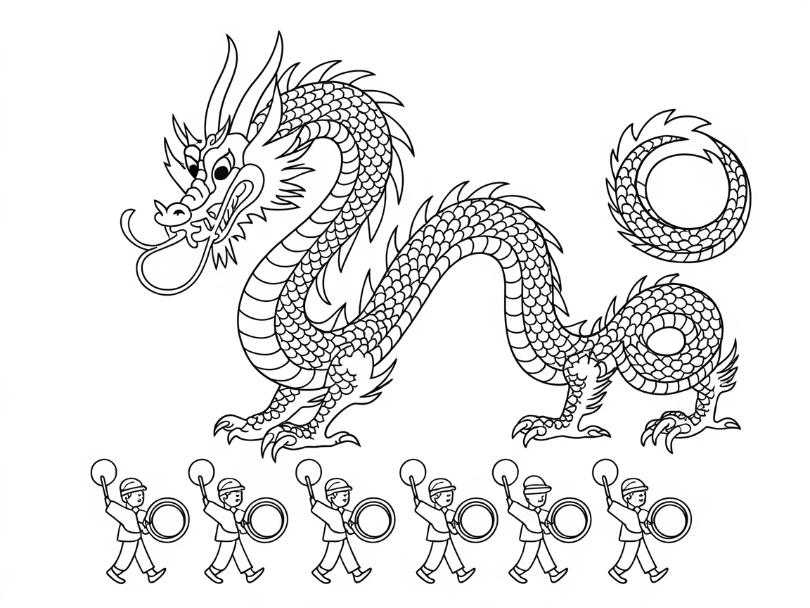 March Along with This Dragon Parade Coloring Page