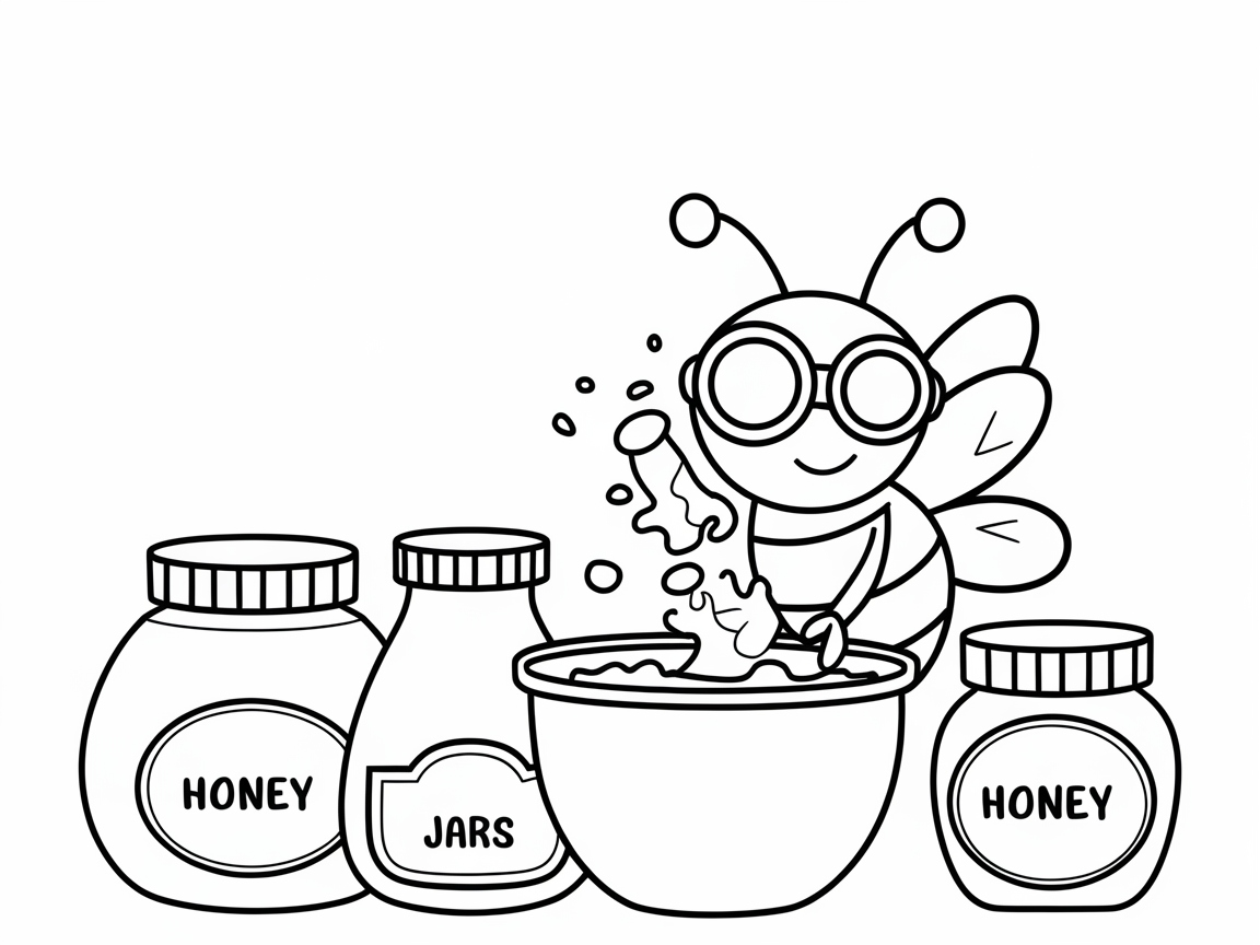 Goggles-Wearing Bee Mixing Honey