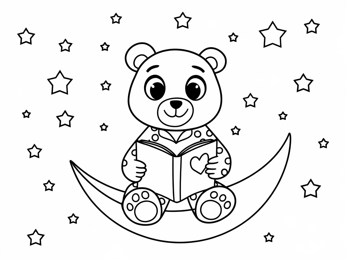 Dreamy Bear Reading Under the Stars