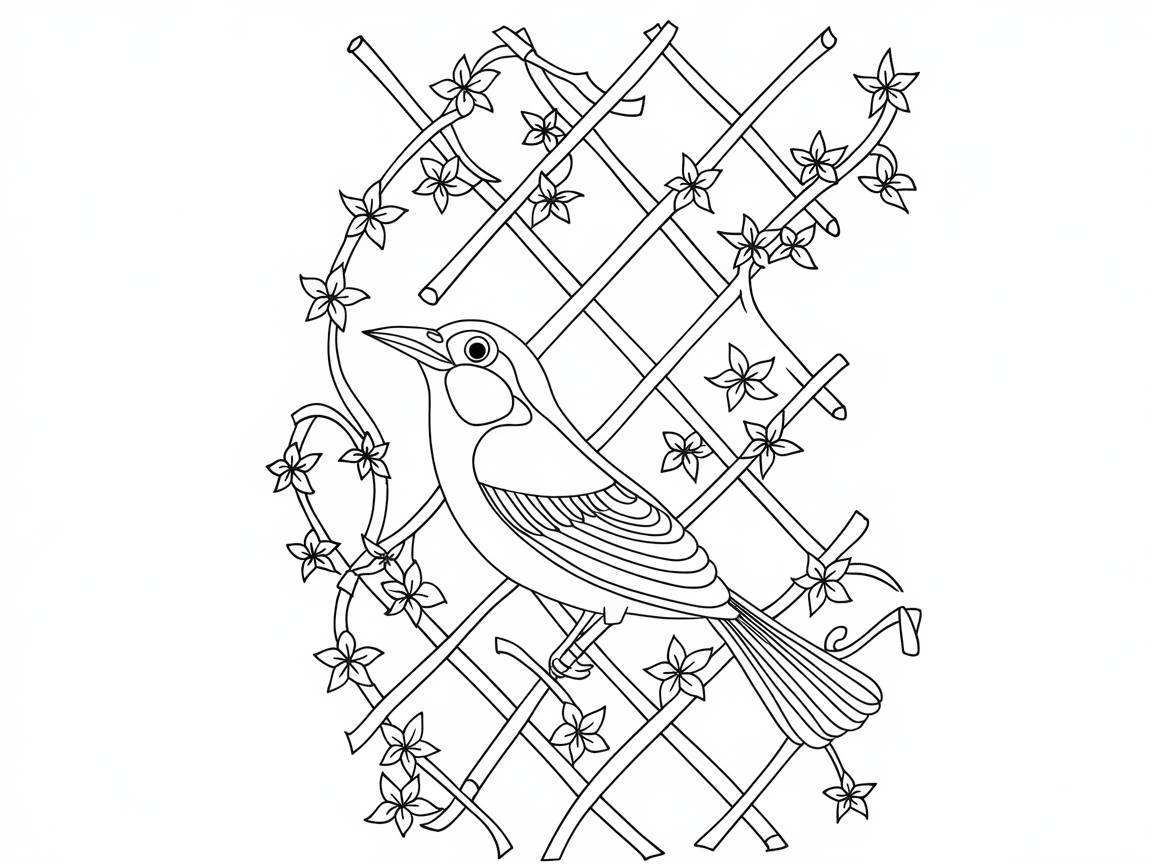 Songbird Among Blossoming Vines