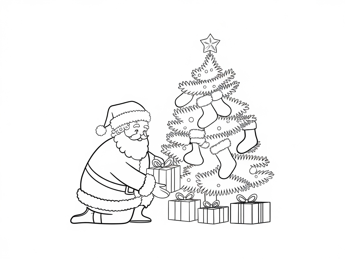 Santa Delivers Gifts to the Christmas Tree