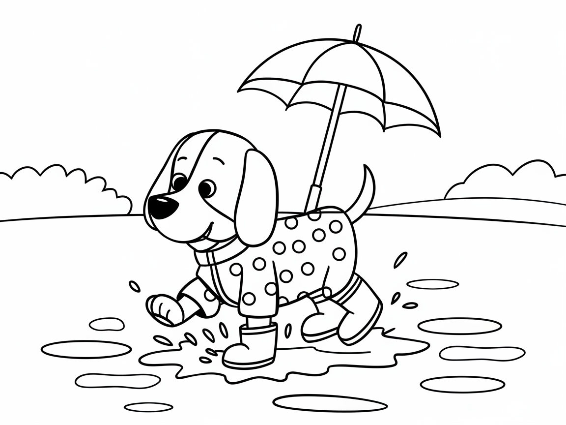 Rainy Day Beagle Splashing in Puddles