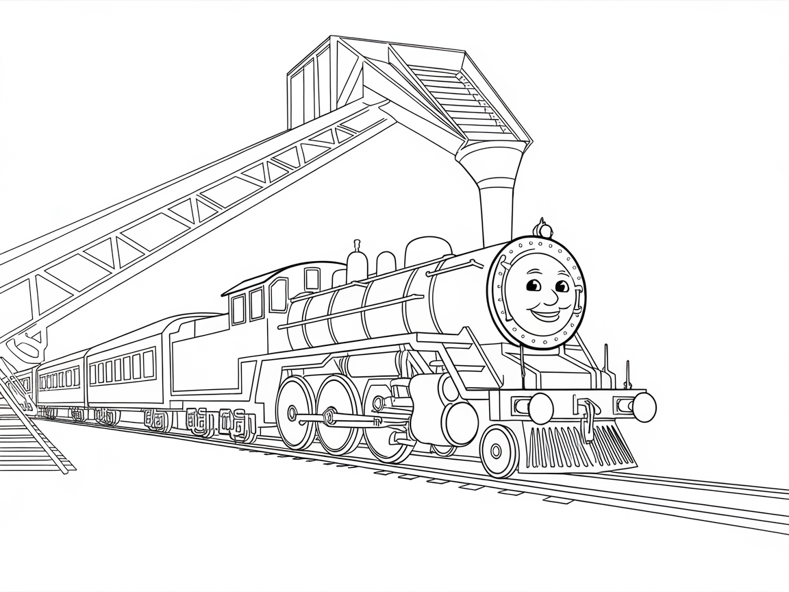 Friendly Steam Train at the Station Coloring Page