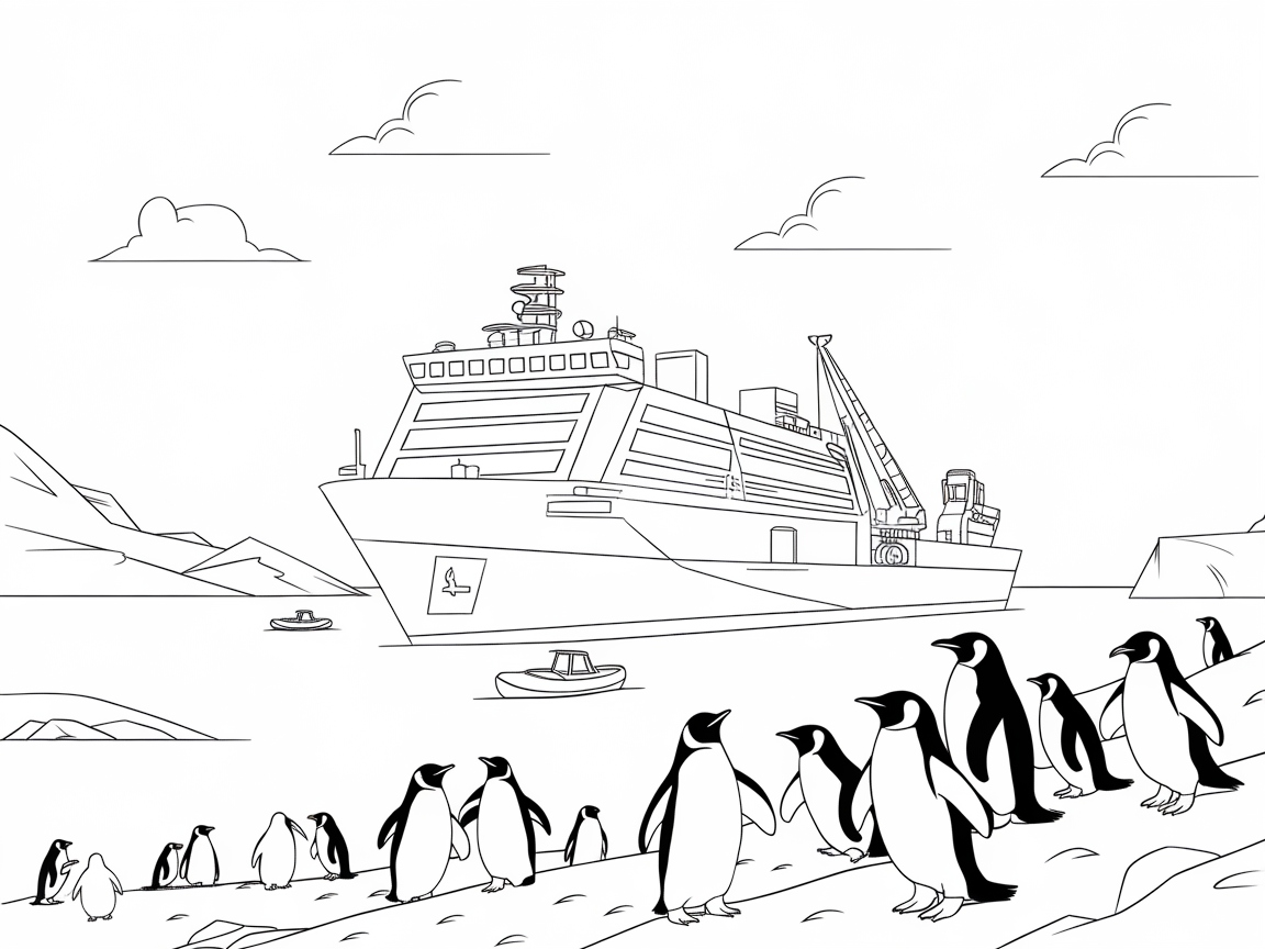 Penguin Party with a Majestic Icebreaker