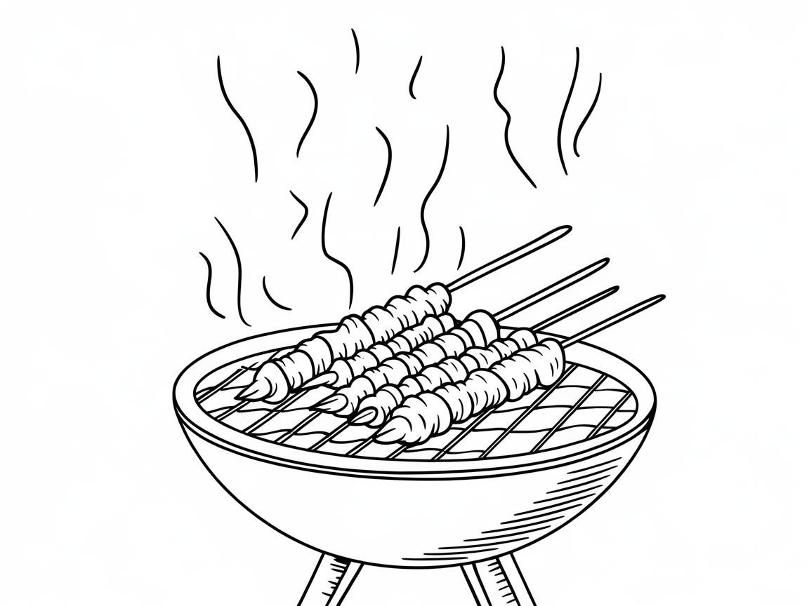 Sizzling Skewers on the Grill Coloring Page