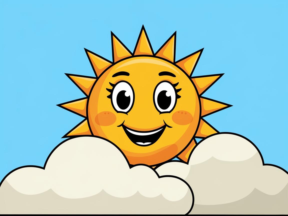 Shine Bright with This Smiling Sun and Fluffy Clouds!