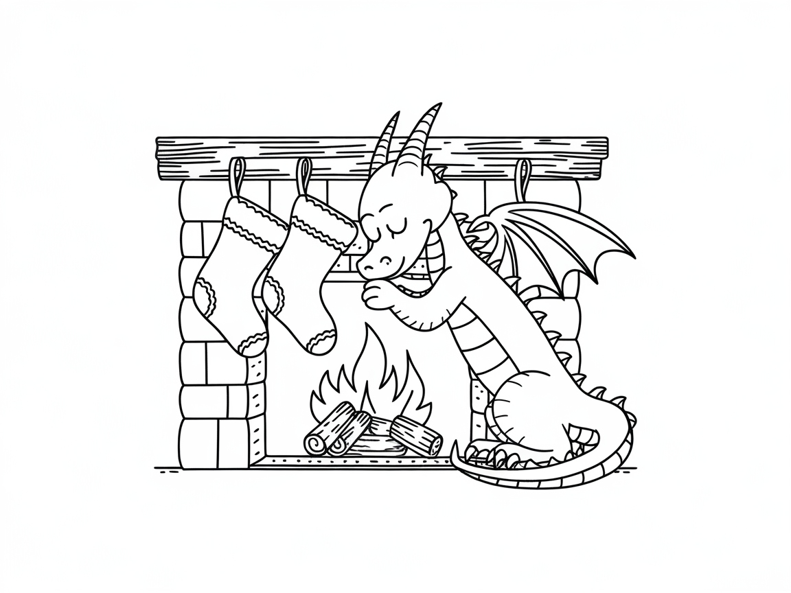 Cozy Dragon by the Fireplace