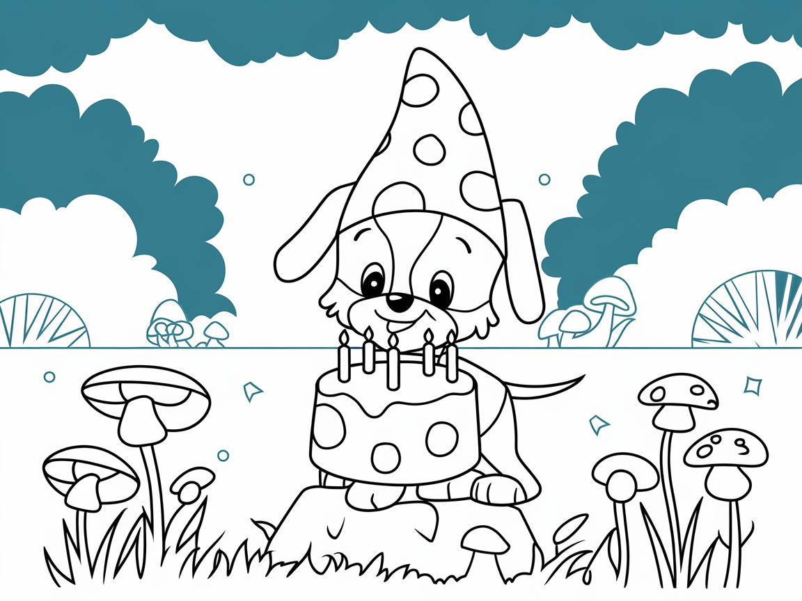 Whimsical Woodland Birthday: Color This Adorable Puppy Scene