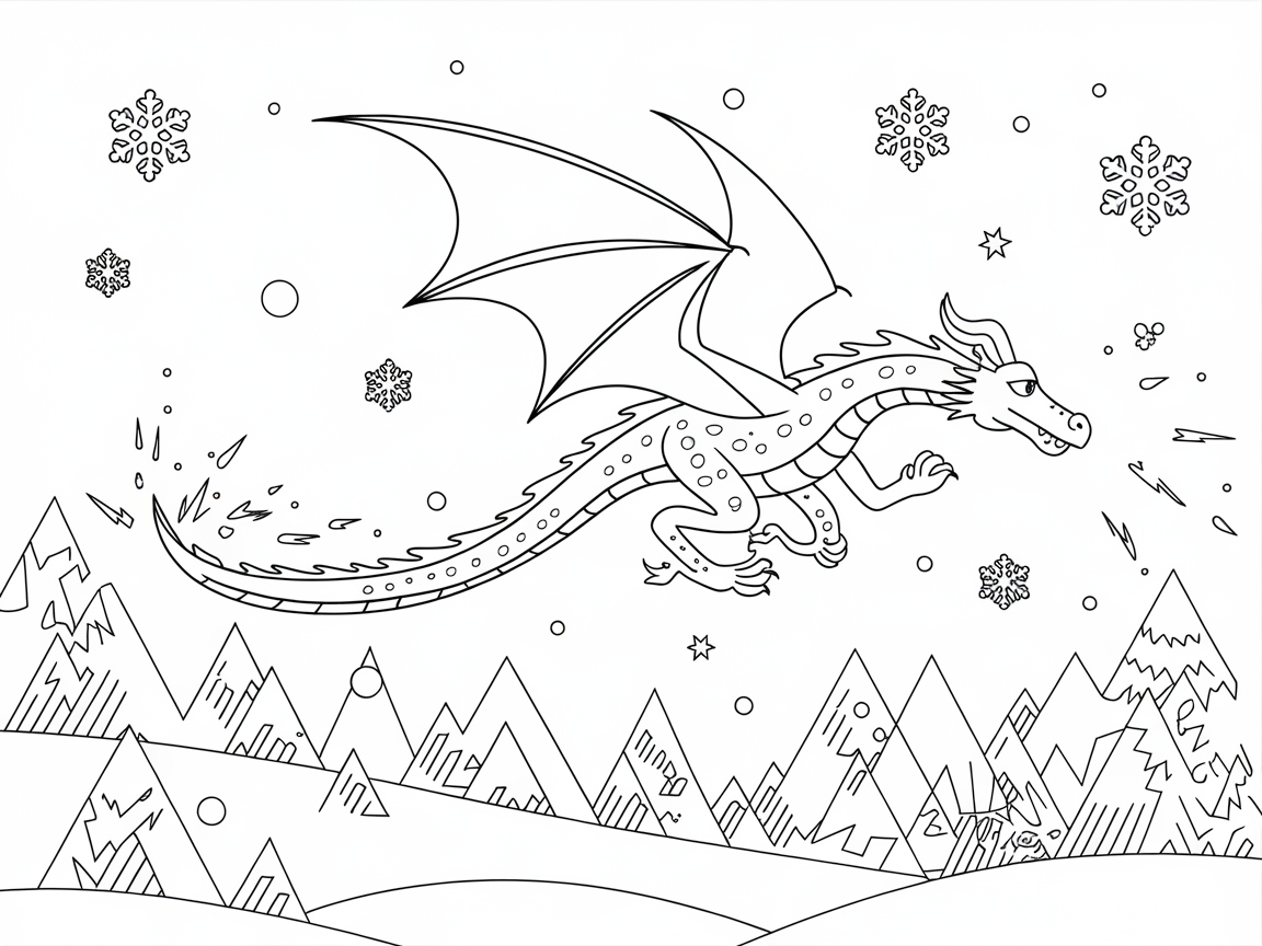 Dragon Soaring Over a Winter Landscape