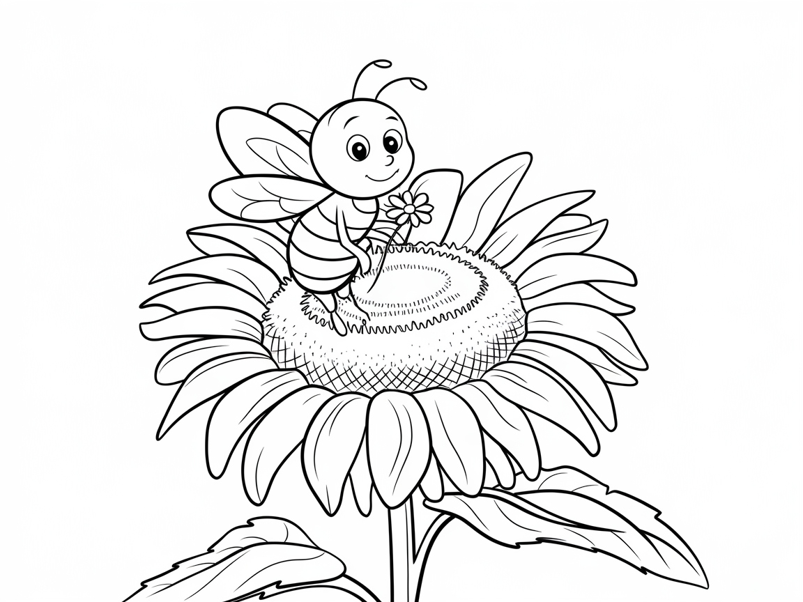 Adorable Bee on a Giant Sunflower