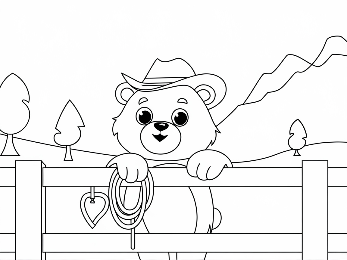 Cowboy Bear on the Ranch with Heart Charm