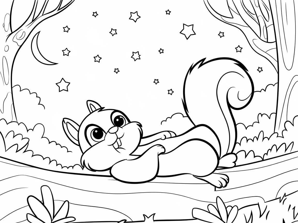 Dreamy Squirrel Under a Starry Night