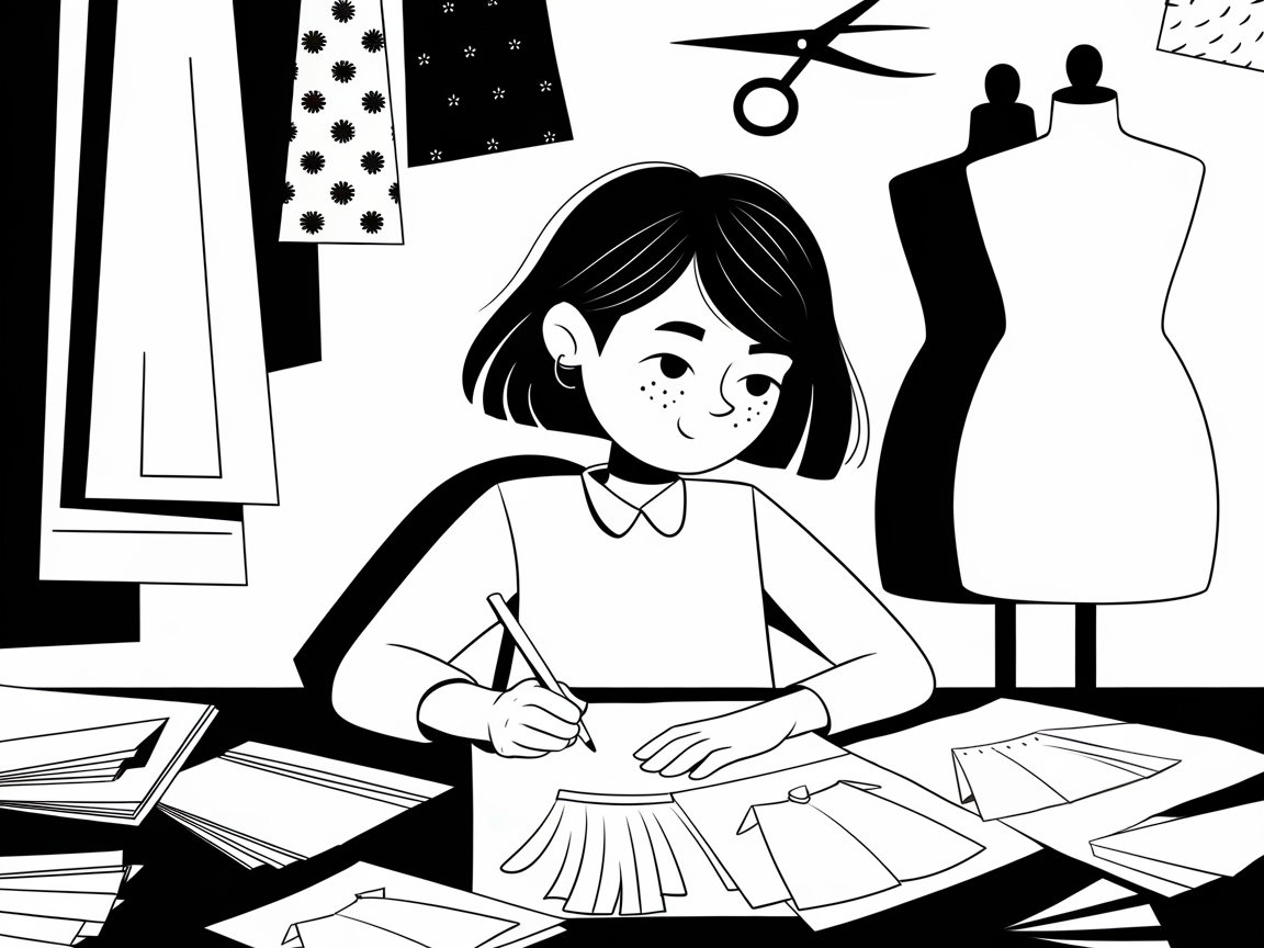 Design Dreams with This Young Fashionista Coloring Page