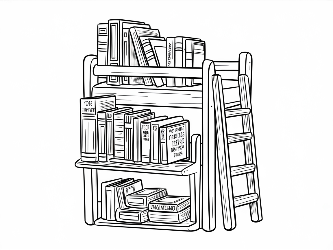 Charming Ladder Bookshelf Coloring Page