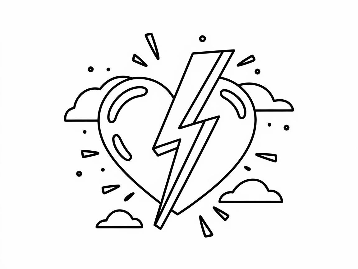 Electrifying Heart Coloring Page with Lightning Bolt