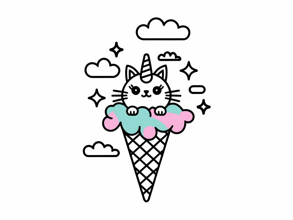 Magical Unicorn Cat in a Waffle Cone Delight