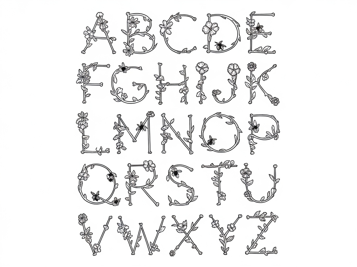 Floral Alphabet with Buzzing Bees