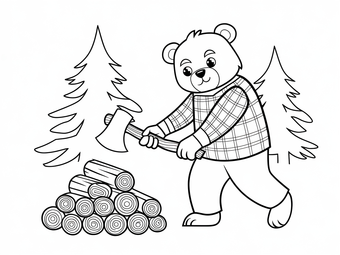 Lumberjack Bear Hard at Work