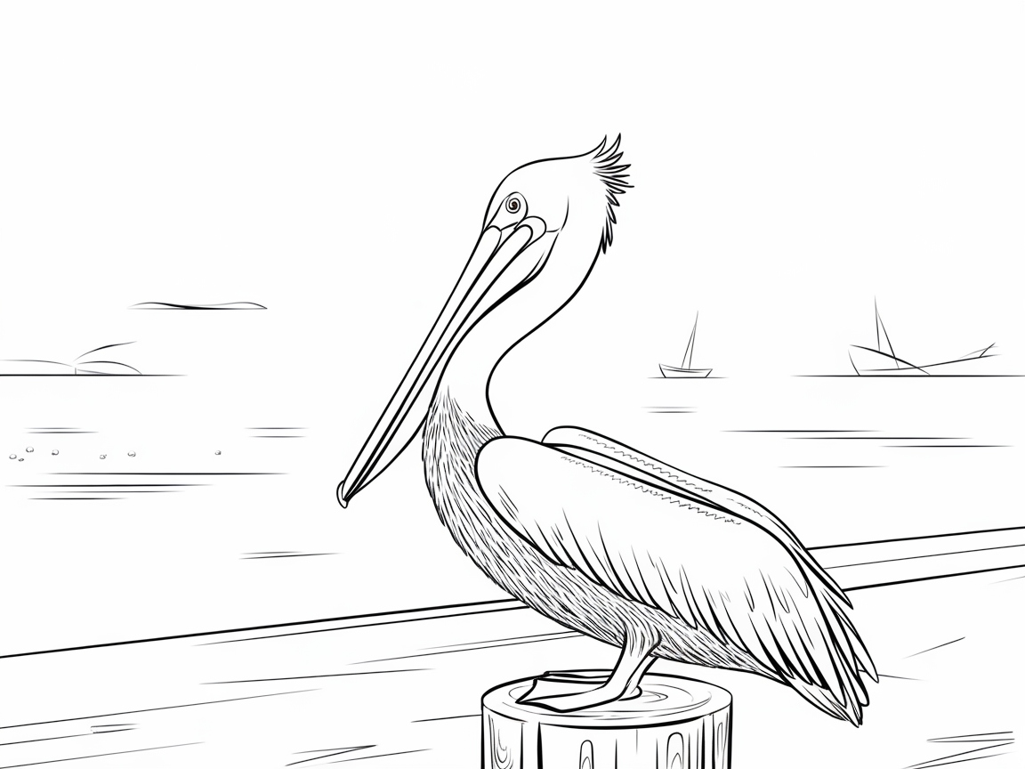 Perch with a Pelican on This Serene Coastal Coloring Page