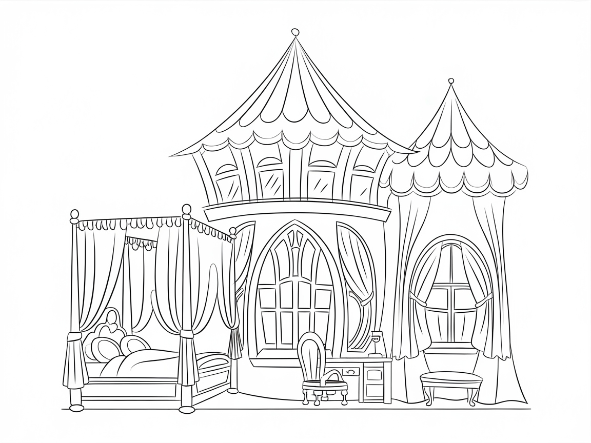 Step Into Luxury: Elegant Bedroom Retreat Coloring Page