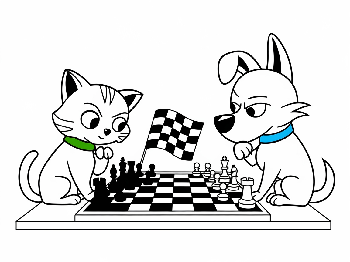 Adorable Cat and Dog Face Off in Chess